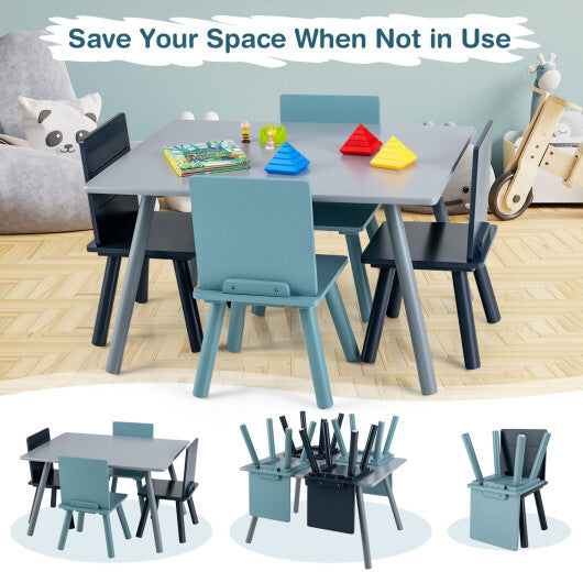 5 Pieces Kids Wooden Activity Play Furniture Set with Building Blocks-Blue LuxuryLifeWay Online Store