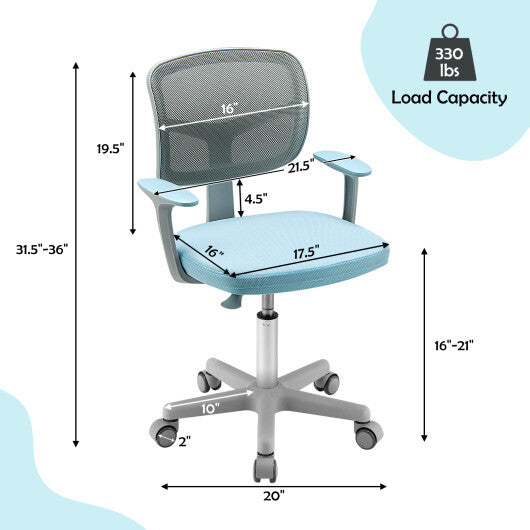 Adjustable Desk Chair with Auto Brake Casters for Kids-Blue LuxuryLifeWay Online Store