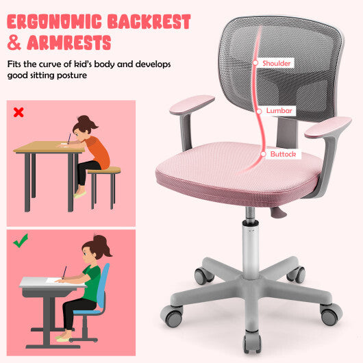Adjustable Desk Chair with Auto Brake Casters for Kids-Blue LuxuryLifeWay Online Store
