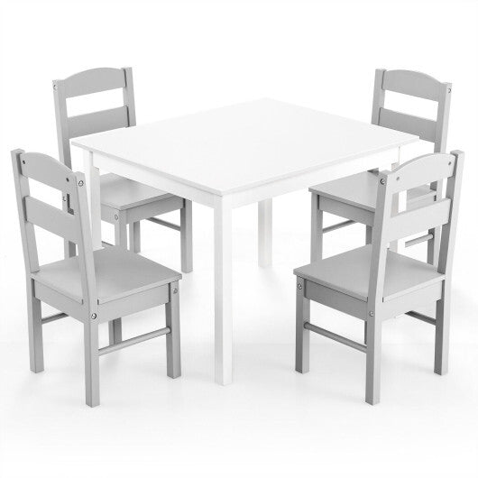 Kids 5 Pieces Table and Chair Set Wooden Children Activity Playroom Furniture Gift-White - Color: White LuxuryLifeWay Online Store