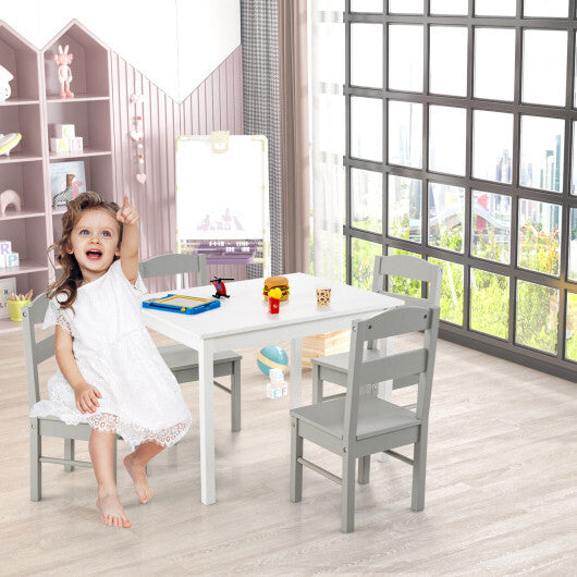 Kids 5 Pieces Table and Chair Set Wooden Children Activity Playroom Furniture Gift-White - Color: White LuxuryLifeWay Online Store