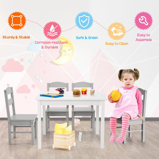 Kids 5 Pieces Table and Chair Set Wooden Children Activity Playroom Furniture Gift-White - Color: White LuxuryLifeWay Online Store