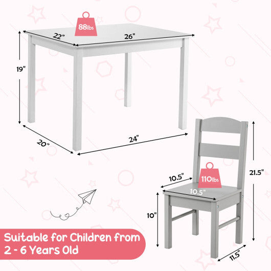Kids 5 Pieces Table and Chair Set Wooden Children Activity Playroom Furniture Gift-White - Color: White LuxuryLifeWay Online Store