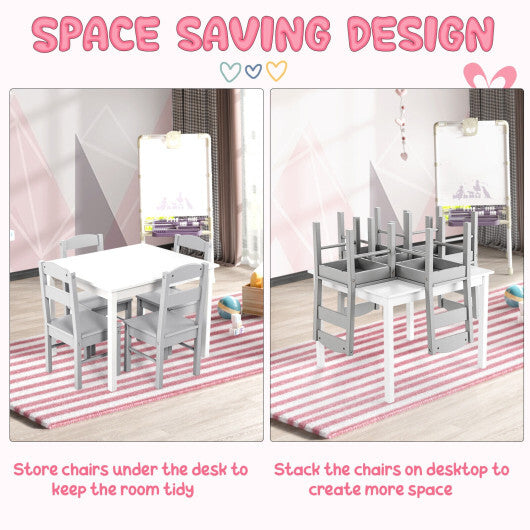 Kids 5 Pieces Table and Chair Set Wooden Children Activity Playroom Furniture Gift-White - Color: White LuxuryLifeWay Online Store