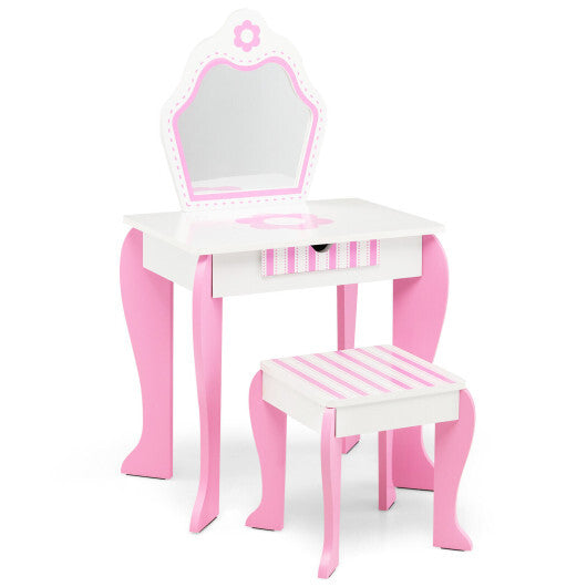 2-in-1 Toddler Vanity Set with Detachable Top & Cute Flower Patterns-White - Color: White LuxuryLifeWay Online Store