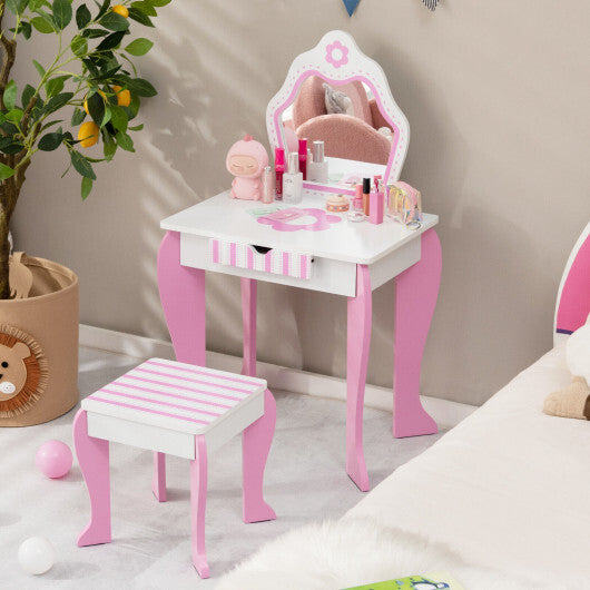2-in-1 Toddler Vanity Set with Detachable Top & Cute Flower Patterns-White - Color: White LuxuryLifeWay Online Store