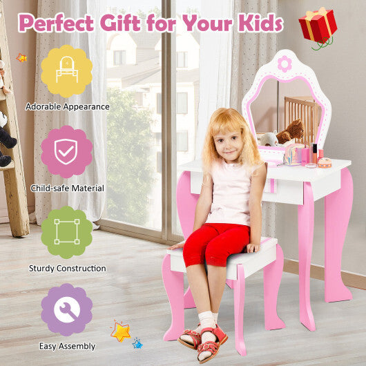 2-in-1 Toddler Vanity Set with Detachable Top & Cute Flower Patterns-White - Color: White LuxuryLifeWay Online Store