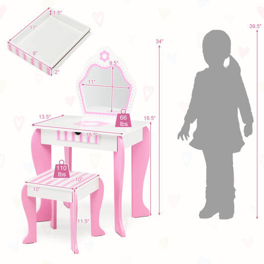 2-in-1 Toddler Vanity Set with Detachable Top & Cute Flower Patterns-White - Color: White LuxuryLifeWay Online Store