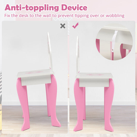 2-in-1 Toddler Vanity Set with Detachable Top & Cute Flower Patterns-White LuxuryLifeWay Online Store