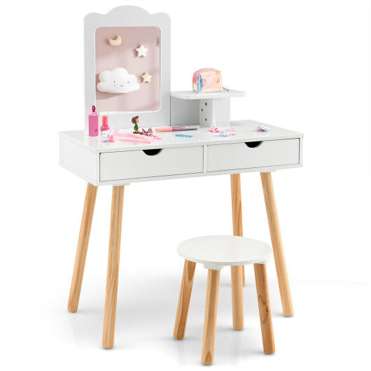 Kid Vanity Table Chair Set with Mirror and 2 Large Storage Drawers-White LuxuryLifeWay Online Store