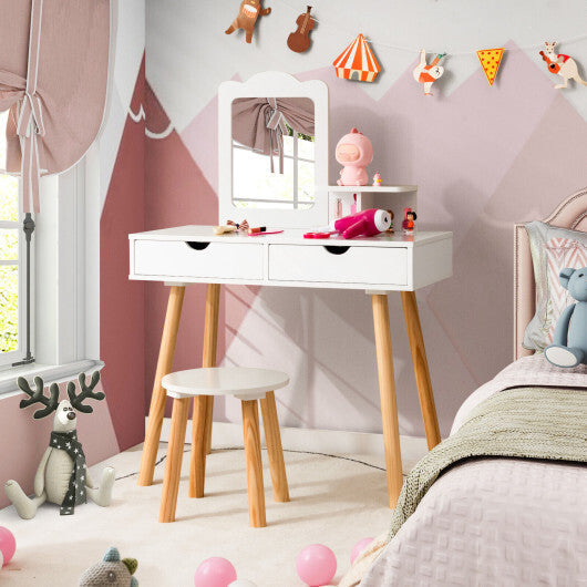 Kid Vanity Table Chair Set with Mirror and 2 Large Storage Drawers-White LuxuryLifeWay Online Store