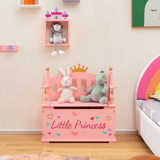 2-In-1 Kids Princess Wooden Toy Box with Safe Hinged Lid-Pink LuxuryLifeWay Online Store