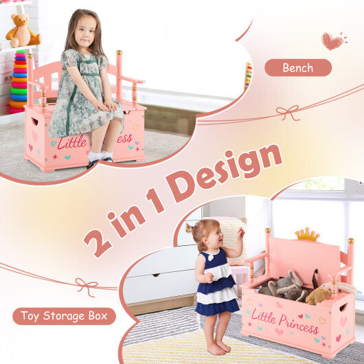 2-In-1 Kids Princess Wooden Toy Box with Safe Hinged Lid-Pink LuxuryLifeWay Online Store
