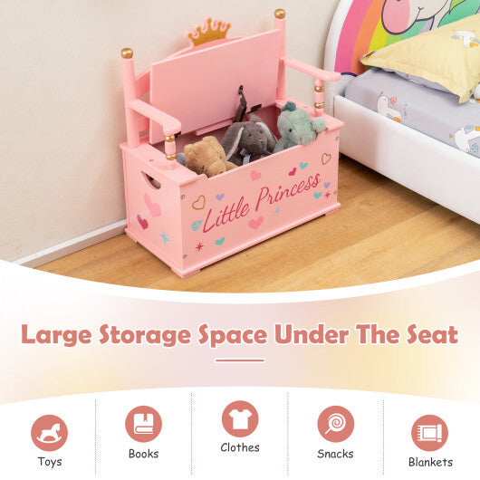 2-In-1 Kids Princess Wooden Toy Box with Safe Hinged Lid-Pink LuxuryLifeWay Online Store