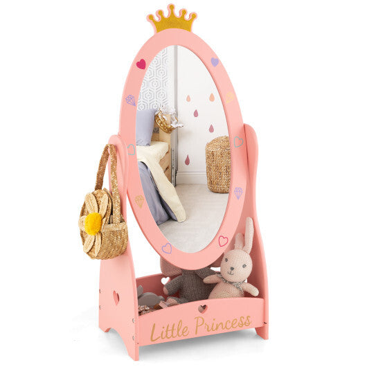 Kids Full Length Mirror with 360 Degree Rotatable Design and Shelf-Pink LuxuryLifeWay Online Store