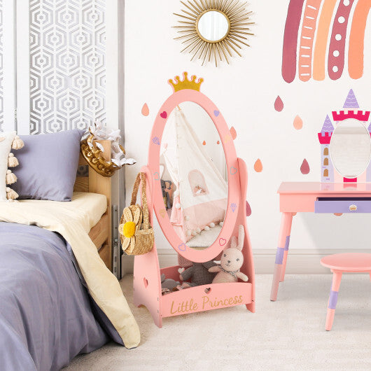 Kids Full Length Mirror with 360 Degree Rotatable Design and Shelf-Pink LuxuryLifeWay Online Store