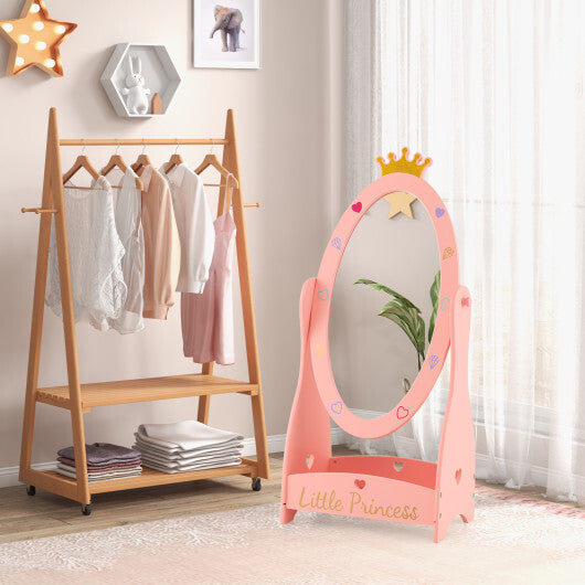 Kids Full Length Mirror with 360 Degree Rotatable Design and Shelf-Pink LuxuryLifeWay Online Store