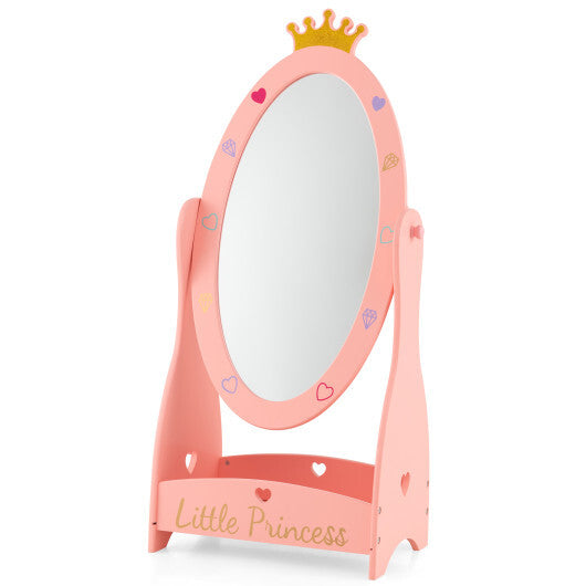 Kids Full Length Mirror with 360 Degree Rotatable Design and Shelf-Pink LuxuryLifeWay Online Store