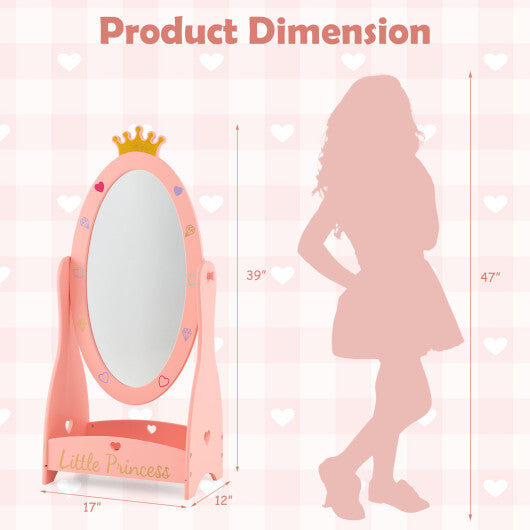 Kids Full Length Mirror with 360 Degree Rotatable Design and Shelf-Pink LuxuryLifeWay Online Store