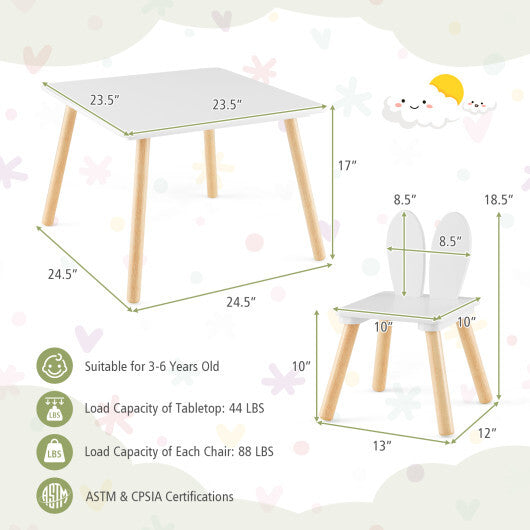 3 Pieces Kids Table and Chairs Set for Arts Crafts Snack Time-White LuxuryLifeWay Online Store