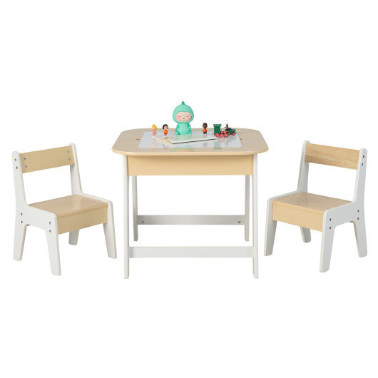 Kid's Table and Chairs Set with Double-sized Tabletop-Natural LuxuryLifeWay Online Store