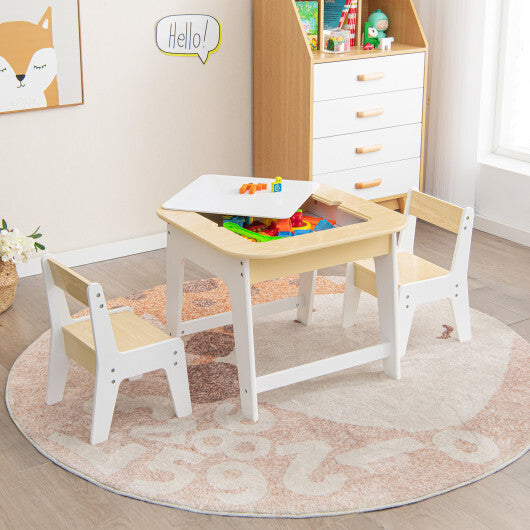 Kid's Table and Chairs Set with Double-sized Tabletop-Natural LuxuryLifeWay Online Store
