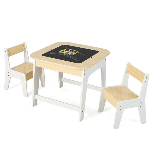 Kid's Table and Chairs Set with Double-sized Tabletop-Natural LuxuryLifeWay Online Store