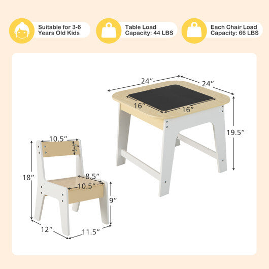 Kid's Table and Chairs Set with Double-sized Tabletop-Natural LuxuryLifeWay Online Store