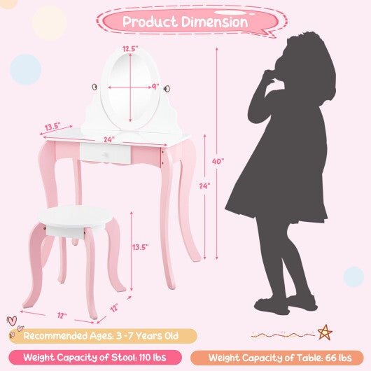 Pretend Kids Vanity Set with 360 Rotatable Mirror and Play Accessories LuxuryLifeWay Online Store