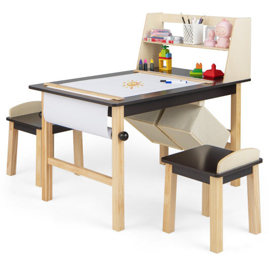 Kids Art Table and Chairs Set with Paper Roll and Storage Bins-Coffee LuxuryLifeWay Online Store