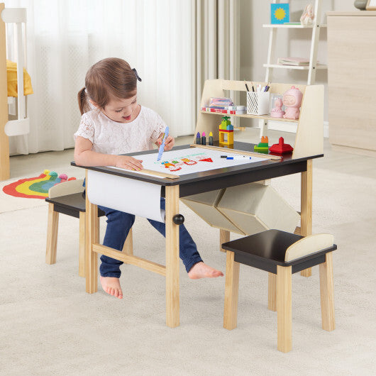 Kids Art Table and Chairs Set with Paper Roll and Storage Bins-Coffee LuxuryLifeWay Online Store
