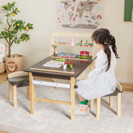 Kids Art Table and Chairs Set with Paper Roll and Storage Bins-Coffee LuxuryLifeWay Online Store