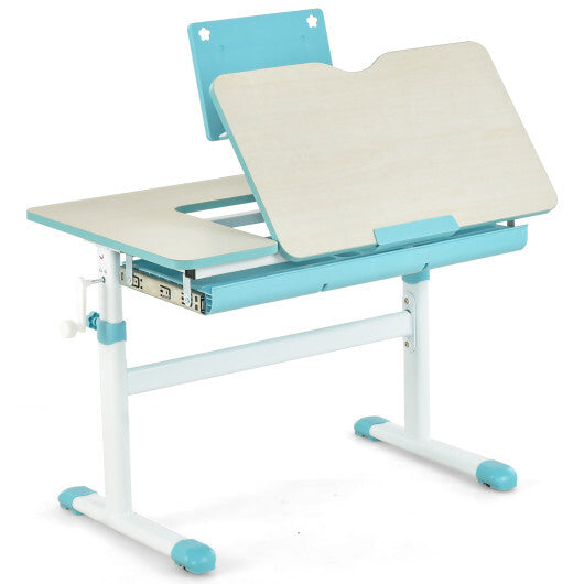 Height-Adjustable Kids Desk with Tilt Desktop and Book Stand-Blue LuxuryLifeWay Online Store