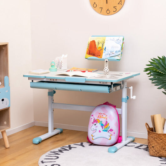 Height-Adjustable Kids Desk with Tilt Desktop and Book Stand-Blue LuxuryLifeWay Online Store