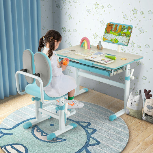 Height-Adjustable Kids Desk with Tilt Desktop and Book Stand-Blue LuxuryLifeWay Online Store