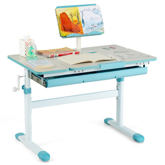 Height-Adjustable Kids Desk with Tilt Desktop and Book Stand-Blue LuxuryLifeWay Online Store