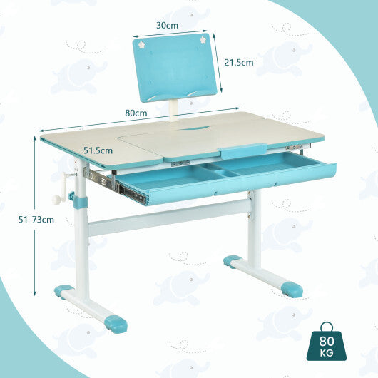 Height-Adjustable Kids Desk with Tilt Desktop and Book Stand-Blue LuxuryLifeWay Online Store