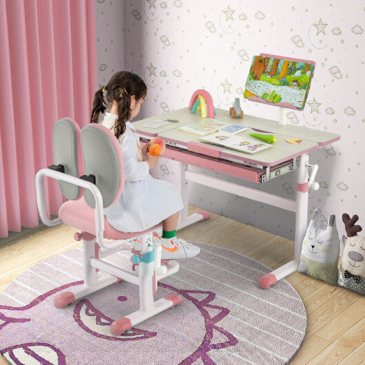 Height-Adjustable Kids Desk with Tilt Desktop and Book Stand-Blue LuxuryLifeWay Online Store