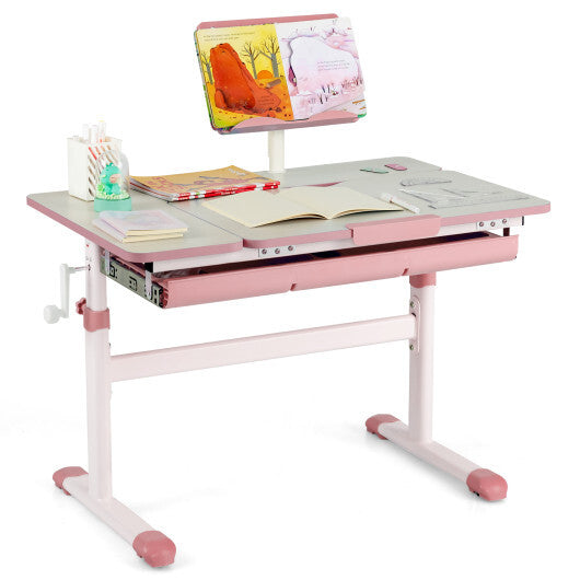 Height-Adjustable Kids Desk with Tilt Desktop and Book Stand-Blue LuxuryLifeWay Online Store