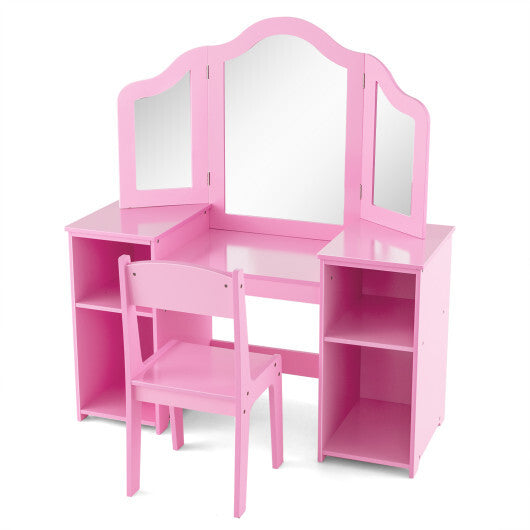Kids Vanity Table and Chair Set with Removable Tri-Folding Mirror-White LuxuryLifeWay Online Store