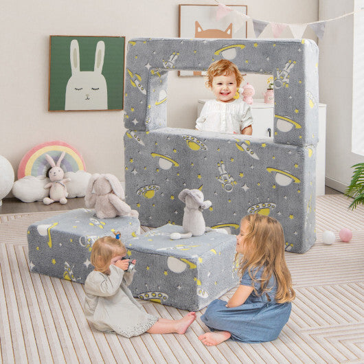 Kids Play Sofa with Ottoman and Removable & Machine Washable Cover-Gray LuxuryLifeWay Online Store