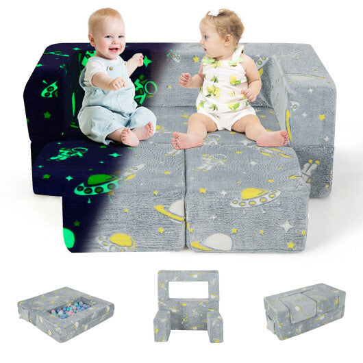 Kids Play Sofa with Ottoman and Removable & Machine Washable Cover-Gray LuxuryLifeWay Online Store