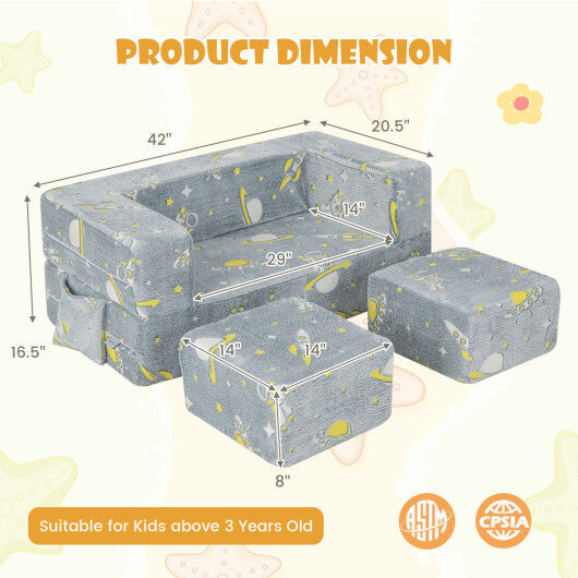 Kids Play Sofa with Ottoman and Removable & Machine Washable Cover-Gray LuxuryLifeWay Online Store