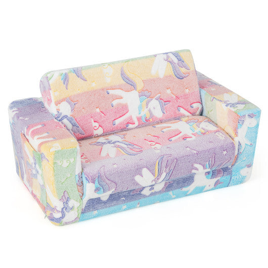 2-in-1 Flip Out Kids Sofa Chair with Detachable Flannel Fabric Cover and Glowing Patterns-Color LuxuryLifeWay Online Store