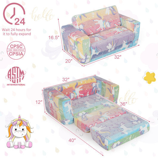 2-in-1 Flip Out Kids Sofa Chair with Detachable Flannel Fabric Cover and Glowing Patterns-Color LuxuryLifeWay Online Store