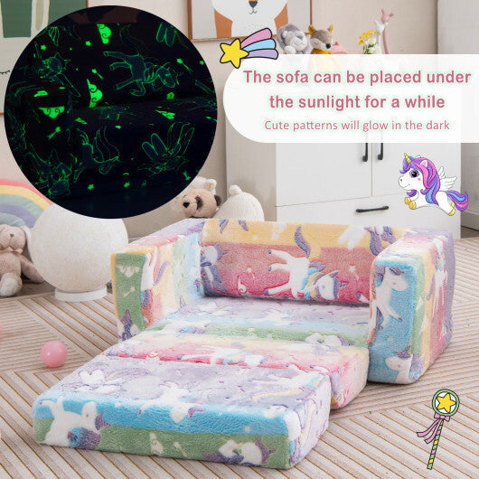2-in-1 Flip Out Kids Sofa Chair with Detachable Flannel Fabric Cover and Glowing Patterns-Color LuxuryLifeWay Online Store