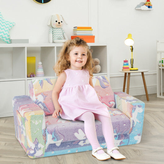 2-in-1 Flip Out Kids Sofa Chair with Detachable Flannel Fabric Cover and Glowing Patterns-Color LuxuryLifeWay Online Store