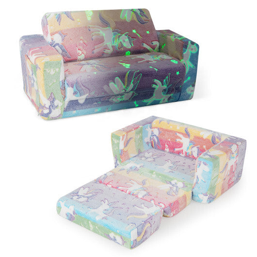 2-in-1 Flip Out Kids Sofa Chair with Detachable Flannel Fabric Cover and Glowing Patterns-Color LuxuryLifeWay Online Store