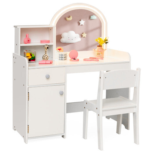 Kids Vanity Table and Chair Set with Shelves Drawer and Cabinet-White LuxuryLifeWay Online Store