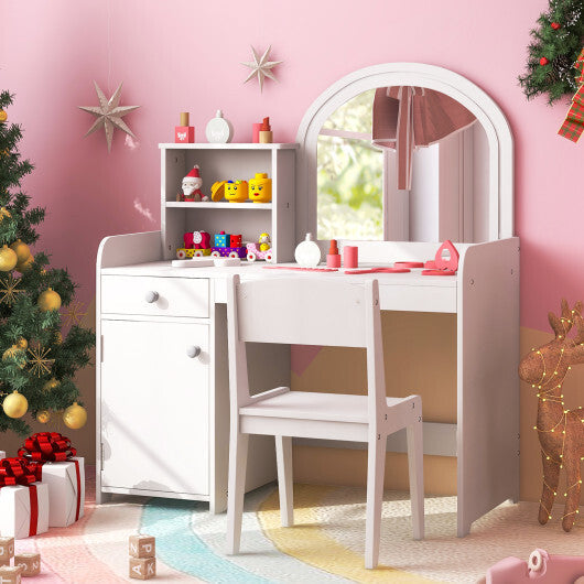 Kids Vanity Table and Chair Set with Shelves Drawer and Cabinet-White LuxuryLifeWay Online Store